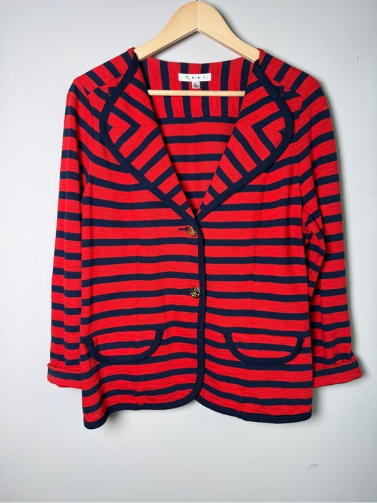 CAbi Jackets & Blazers - Cabi Red Navy Striped Cotton Button Blazer Nautical July 4 Coastal Preppy Size L
